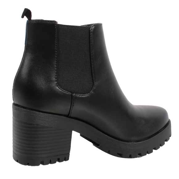 Black Chelsea Lug Platform Block Heel Anke Boot - Picture 4 of 7